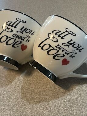 All You Need Is Love White Ceramic Mug with Red Heart (Pair)